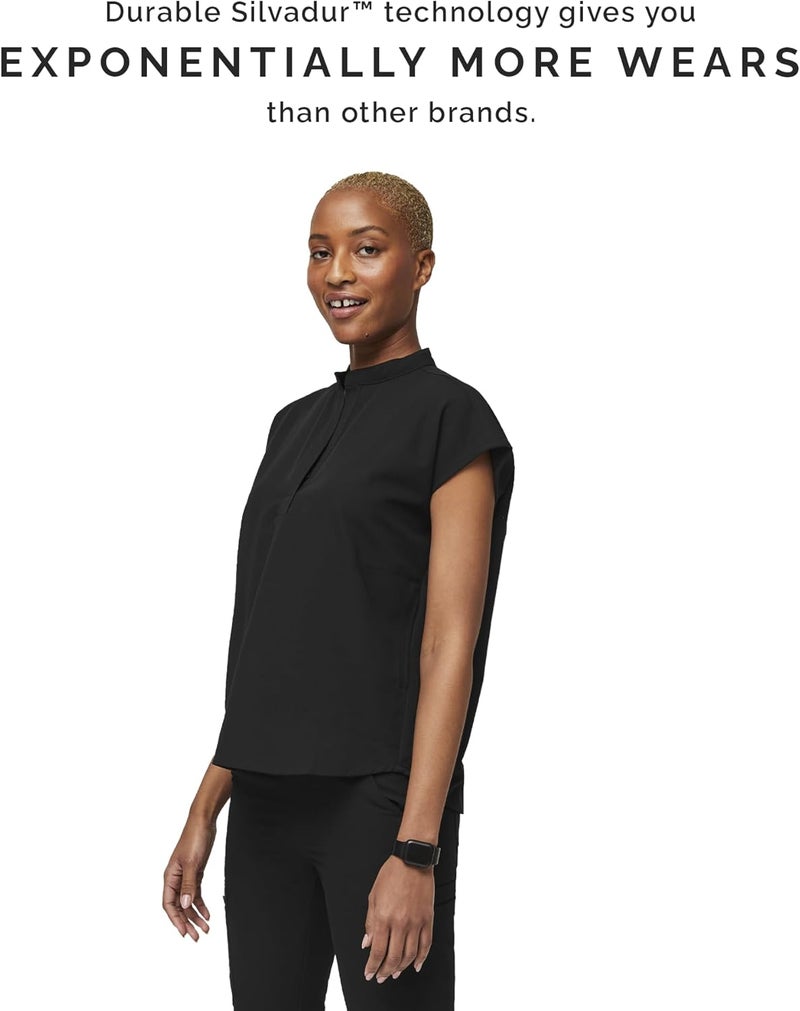 FIGS Rafaela Oversized Scrub Tops for Women — Mandarin Collar, Shirttail Hem, 3 Pockets, 4-Way Stretch - Image 3